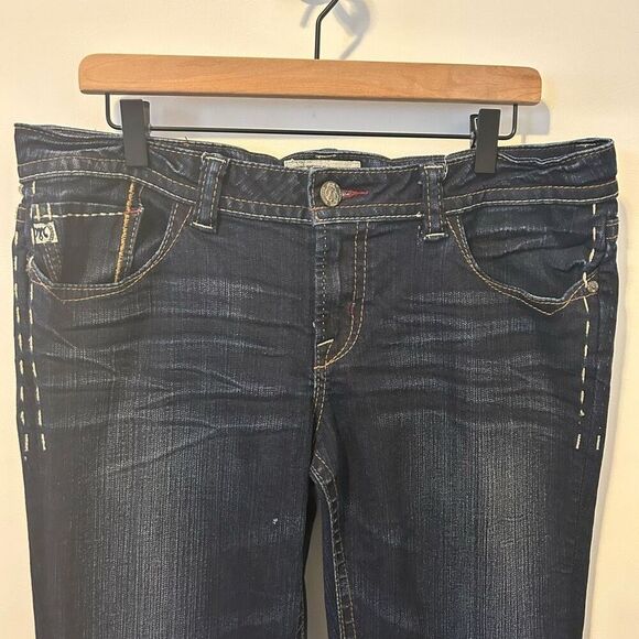 MEK NDM Moscow Made for Buckle Boot Cut Thick Stitch Distressed Dark Wash Sz 34x - Picture 4 of 15